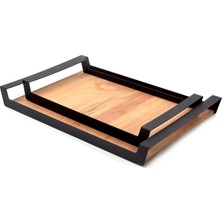 Die Grup Pratikoutdoor Küçük Ham Renk Servis ve Sunum Tepsisi, Metal Kulplu Ahşap Tepsi - 42X22,5 cm