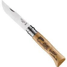 Die Grup Opinel Inox Meşe Saplı Balık Desenli Paslanmaz Çelik Unisex, Kahverengi, Nr.8