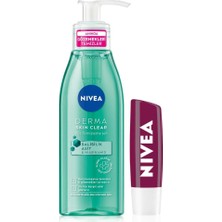 Die Grup Nıvea Derma Skin Clear Sivilce Karşıtı Yüz Temizleme Jeli 150ML,SALISILIK Asit,nisaniamid ve Böğürtlen Dudak Bakım Kremi ve Parlatıcısı 4.8gr, Nemlendirici, Hafif Bordo Işıltı