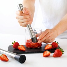 Die Grup Mallart® Paslanmaz Çelik Kokteyl Havanı 20 cm - Dişli Uçlu Meyve ve Nane Ezici, Mojito Havanı, Profesyonel Barmen Tokmağı, Bar Ekipmanı, Gümüş/siyah