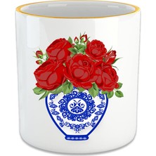 Die Grup Vıvas Blue Blanc Kırmızı Gül Espresso, Double Türk Kahvesi Fincanı