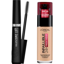 Die Grup L’oréal Paris Telescopic Lift Maskara + Infaillible 32H Fresh Wear C Vitaminli Fondöten - 125 Natural Beige