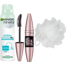 Die Grup Maybelline New York Lash Sensational Yelpaze Etkili Intense Black Maskara - Ekstra Siyah & Mineral Doğal Ferahlık Sprey Deodorant & Duş Lifi Hediyesi