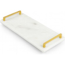 Die Grup Gold Saplı Mermer Sunum Tepsisi – 40X15 cm Dikdörtgen Servis Tepsisi, Şık Sofra, Kahve, Peynir ve Tatlı Sunumları Için