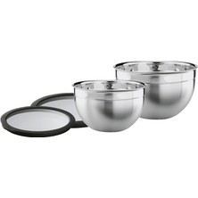 Die Grup Rösle Kapaklı 2'li Karıştırma Kasesi Seti - 13390 Paslanmaz Çelik, Temperli Cam Kapak, Esnek Silikon Kenar Sayesinde Sağlam Tutuş, 20 cm Içerik 3,1 Lt. 24 cm Içerik 5,4 Lt.