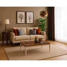 Fami Home Lodos Ceviz Gold Detaylı Modern Orta Sehpa Krem Ahşap Salon Sehpası