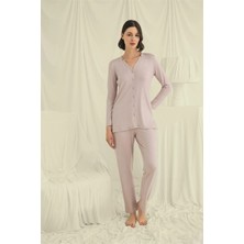 Seraviax Uzun Kollu Boydan Düğmeli V Yaka Pijama Takımı