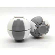 Alvera Press Küresi – 3D Baskı Dönüşen Mekanik Fidget Stres Oyuncağı-Gri-Beyaz
