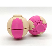 Alvera Press Küresi – 3D Baskı Dönüşen Mekanik Fidget Stres Oyuncağı-Pembe-Bej