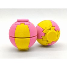 Alvera Press Küresi – 3D Baskı Dönüşen Mekanik Fidget Stres Oyuncağı-Sarı-Pembe