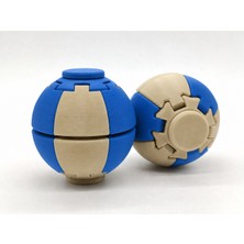 Alvera Press Küresi – 3D Baskı Dönüşen Mekanik Fidget Stres Oyuncağı-Bej-Mavi