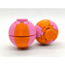 Alvera Press Küresi – 3D Baskı Dönüşen Mekanik Fidget Stres Oyuncağı-Turuncu-Pembe