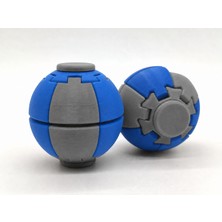 Alvera Press Küresi – 3D Baskı Dönüşen Mekanik Fidget Stres Oyuncağı-Gri-Mavi