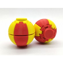 Alvera Press Küresi – 3D Baskı Dönüşen Mekanik Fidget Stres Oyuncağı-Kırmızı-Sarı