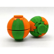 Alvera Press Küresi – 3D Baskı Dönüşen Mekanik Fidget Stres Oyuncağı-Yeşil-Turuncu