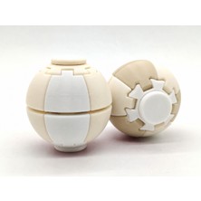 Alvera Press Küresi – 3D Baskı Dönüşen Mekanik Fidget Stres Oyuncağı-Beyaz-Bej