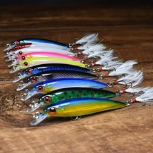 Die Grup Valkyrie 10 Adet 9cm 7.2gr Tüylü Minnow Rapala Suni Spin Olta Balık Yemi