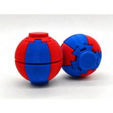 Alvera Press Küresi – 3D Baskı Dönüşen Mekanik Fidget Stres Oyuncağı-Mavi-Kırmızı