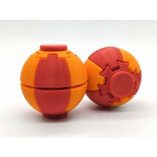 Alvera Press Küresi – 3D Baskı Dönüşen Mekanik Fidget Stres Oyuncağı-Kırmızı-Turuncu