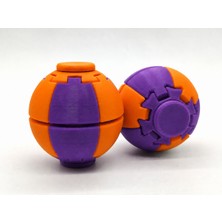 Alvera Press Küresi – 3D Baskı Dönüşen Mekanik Fidget Stres Oyuncağı-Mor-Turuncu