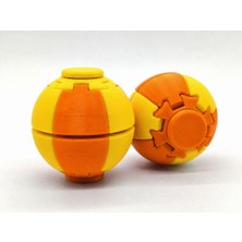 Alvera Press Küresi – 3D Baskı Dönüşen Mekanik Fidget Stres Oyuncağı-Turuncu-Sarı