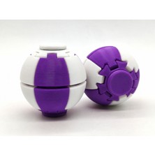 Alvera Press Küresi – 3D Baskı Dönüşen Mekanik Fidget Stres Oyuncağı-Mor-Beyaz
