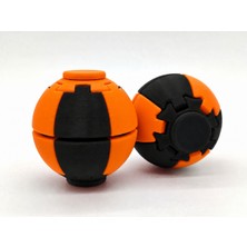 Alvera Press Küresi – 3D Baskı Dönüşen Mekanik Fidget Stres Oyuncağı-Siyah-Turuncu