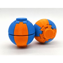 Alvera Press Küresi – 3D Baskı Dönüşen Mekanik Fidget Stres Oyuncağı-Turuncu-Mavi
