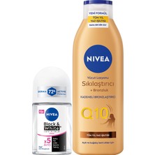 Die Grup Q10 Bronzlaştırıcı Vücut Losyonu 250ML ve Mini Roll-On Deodorant Black&white Invisible Clear 25ML