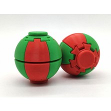 Alvera Press Küresi – 3D Baskı Dönüşen Mekanik Fidget Stres Oyuncağı-Kırmızı-Yeşil