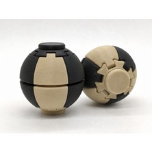 Alvera Press Küresi – 3D Baskı Dönüşen Mekanik Fidget Stres Oyuncağı-Bej-Siyah