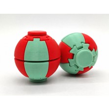 Alvera Press Küresi – 3D Baskı Dönüşen Mekanik Fidget Stres Oyuncağı-Mint-Kırmızı
