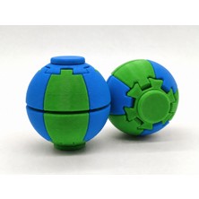 Alvera Press Küresi – 3D Baskı Dönüşen Mekanik Fidget Stres Oyuncağı-Yeşil-Mavi