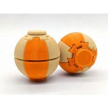 Alvera Press Küresi – 3D Baskı Dönüşen Mekanik Fidget Stres Oyuncağı-Turuncu-Bej