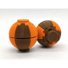 Alvera Press Küresi – 3D Baskı Dönüşen Mekanik Fidget Stres Oyuncağı-Kahverengi-Turuncu