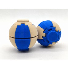 Alvera Press Küresi – 3D Baskı Dönüşen Mekanik Fidget Stres Oyuncağı-Mavi-Bej
