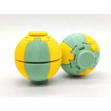 Alvera Press Küresi – 3D Baskı Dönüşen Mekanik Fidget Stres Oyuncağı-Mint-Sarı