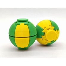 Alvera Press Küresi – 3D Baskı Dönüşen Mekanik Fidget Stres Oyuncağı-Sarı-Yeşil