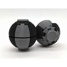 Alvera Press Küresi – 3D Baskı Dönüşen Mekanik Fidget Stres Oyuncağı-Gri-Siyah