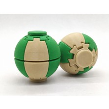 Alvera Press Küresi – 3D Baskı Dönüşen Mekanik Fidget Stres Oyuncağı-Bej-Yeşil