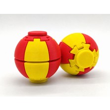 Alvera Press Küresi – 3D Baskı Dönüşen Mekanik Fidget Stres Oyuncağı-Sarı-Kırmızı