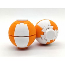 Alvera Press Küresi – 3D Baskı Dönüşen Mekanik Fidget Stres Oyuncağı-Beyaz-Turuncu