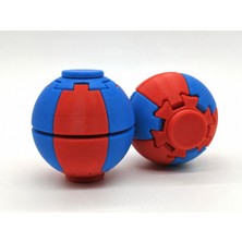 Alvera Press Küresi – 3D Baskı Dönüşen Mekanik Fidget Stres Oyuncağı-Kırmızı-Mavi