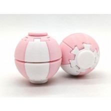 Alvera Press Küresi – 3D Baskı Dönüşen Mekanik Fidget Stres Oyuncağı-Beyaz-Pembe