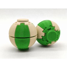 Alvera Press Küresi – 3D Baskı Dönüşen Mekanik Fidget Stres Oyuncağı-Yeşil-Bej