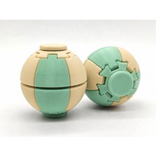 Alvera Press Küresi – 3D Baskı Dönüşen Mekanik Fidget Stres Oyuncağı-Mint-Bej