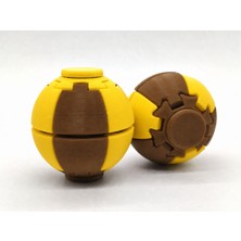 Alvera Press Küresi – 3D Baskı Dönüşen Mekanik Fidget Stres Oyuncağı-Kahverengi-Sarı