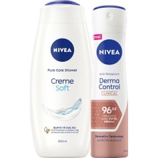 Die Grup Kadın Creme Soft Duş Jeli 500ML ve Sprey Deodorant Derma Control Clinical 150ML, 96 Saat Ter Koruma