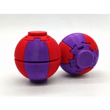 Alvera Press Küresi – 3D Baskı Dönüşen Mekanik Fidget Stres Oyuncağı-Mor-Kırmızı
