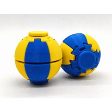 Alvera Press Küresi – 3D Baskı Dönüşen Mekanik Fidget Stres Oyuncağı-Mavi-Sarı